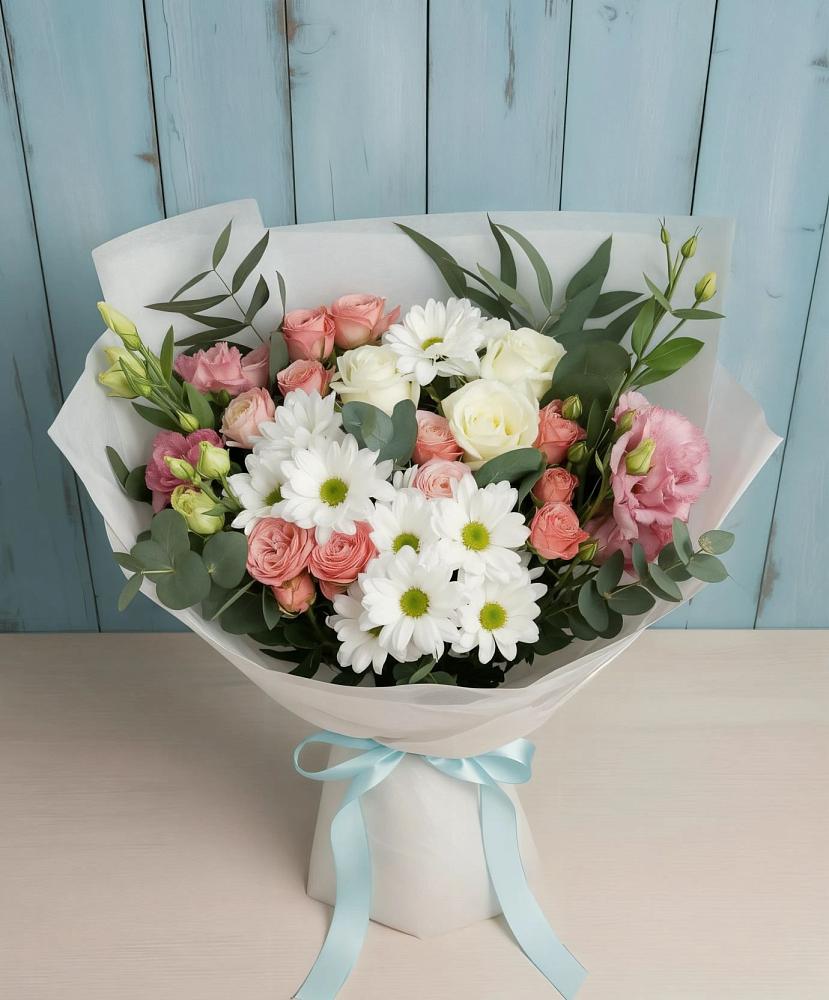 Букет цветов из: Розы, Лизиантусы и Хризантемы в Дурнихе