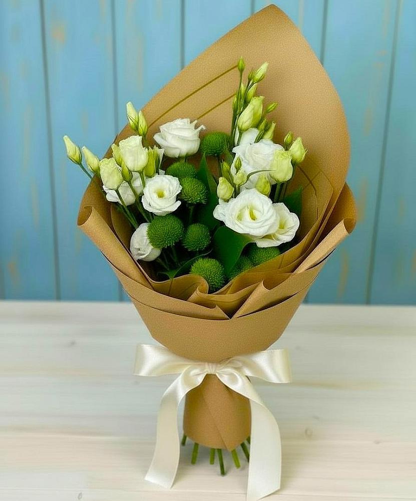 Букет цветов из: Хризантемы и Лизиантусы в Дурнихе