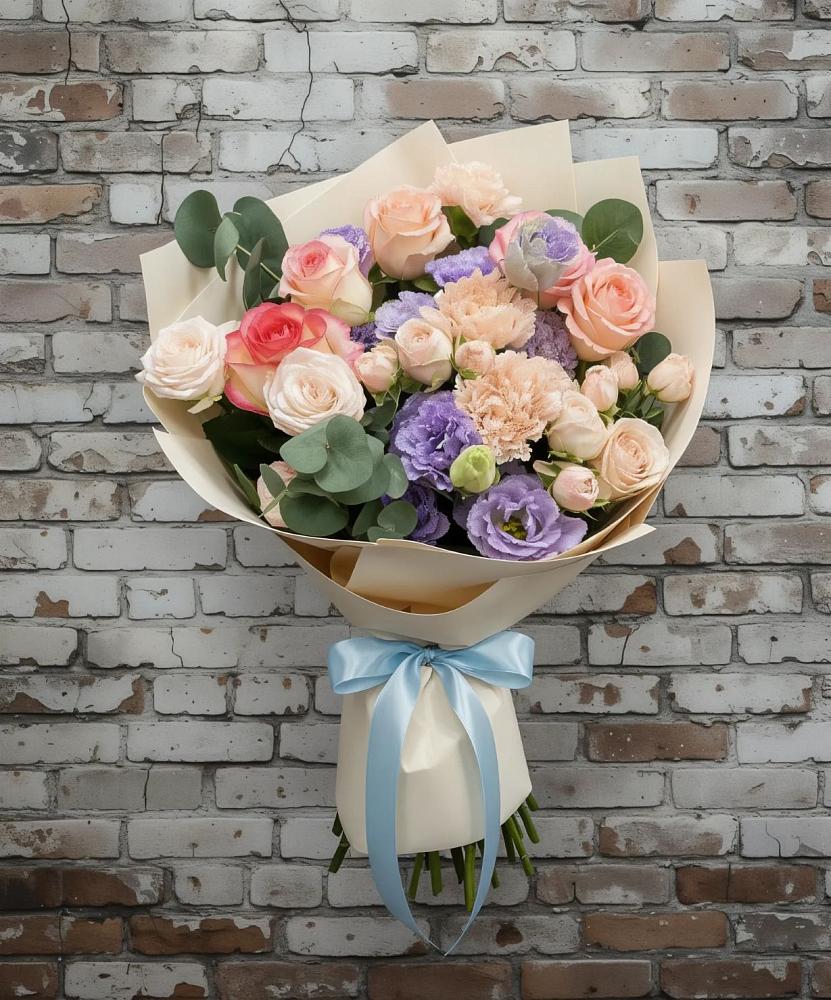 Букет цветов из: Розы, Лизиантусы и Гвоздики в Дурнихе