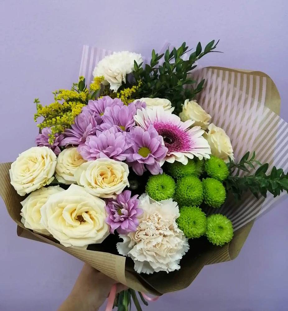 Букет цветов из: Хризантемы, Розы, Гвоздики и Герберы в Дурнихе