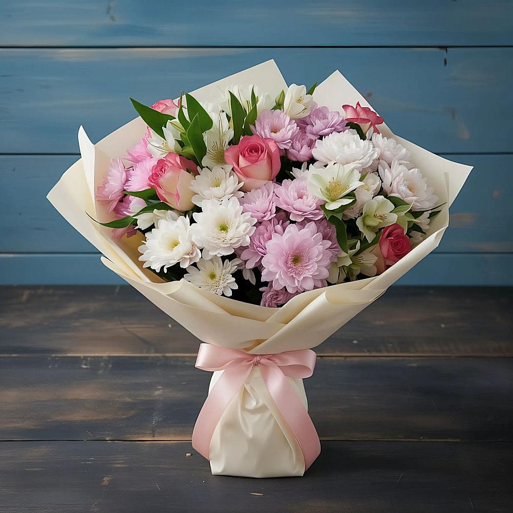 Букет цветов из: Хризантемы, Альстромерии и Розы в Дурнихе